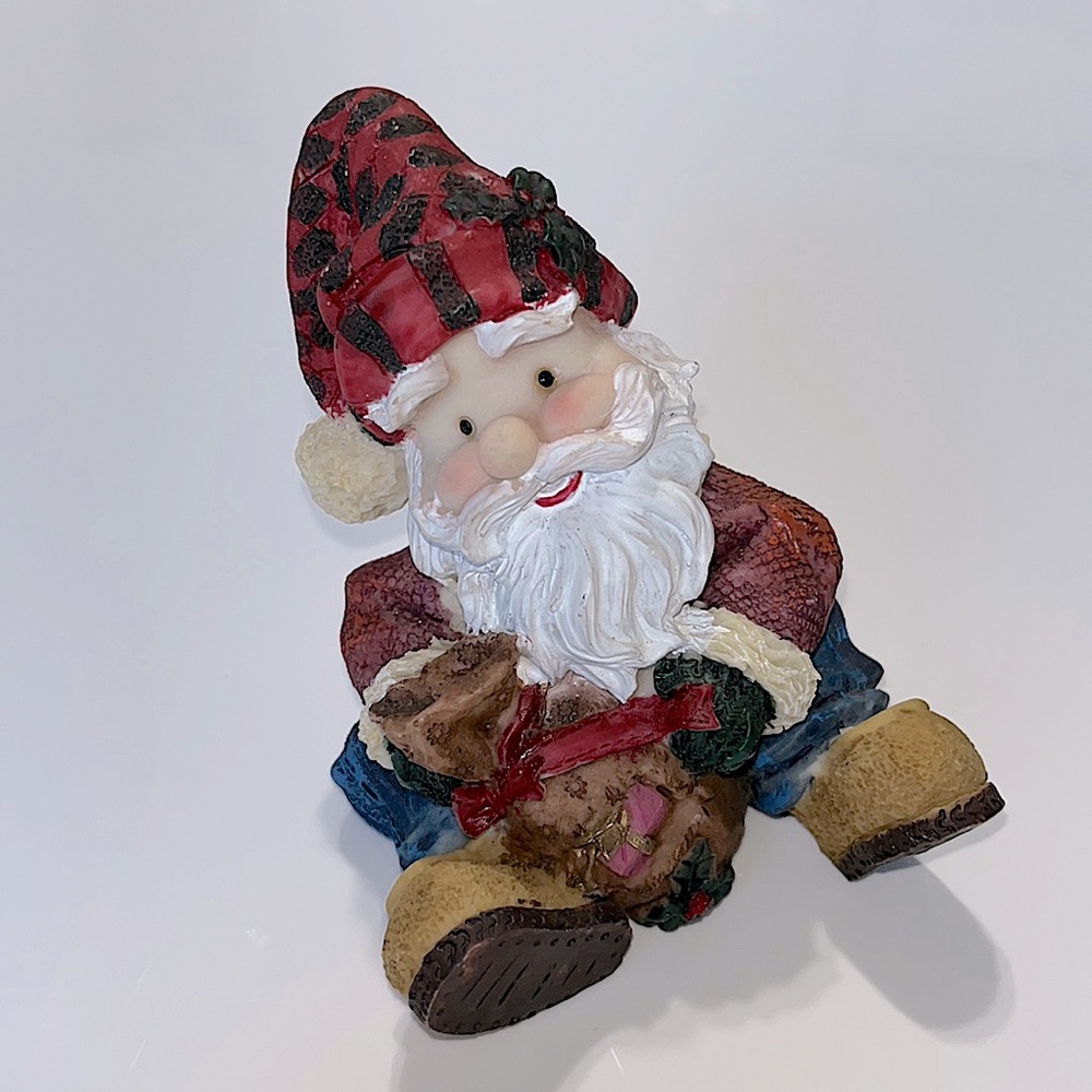 Santa Claus Ceramic Handmade Holiday Decor Holding Christmas Present Table Decor